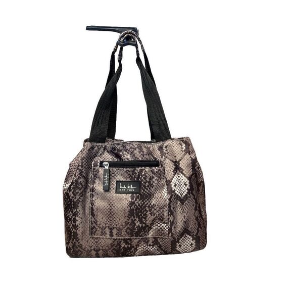 Nicole Miller Insulated Lunch Bag Cooler Tote Gray Silver Snakeskin 10" x 6" x 9 - Picture 1 of 12